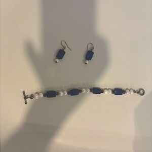 Blue and White lapis lazuli and pearl Jewelry Set